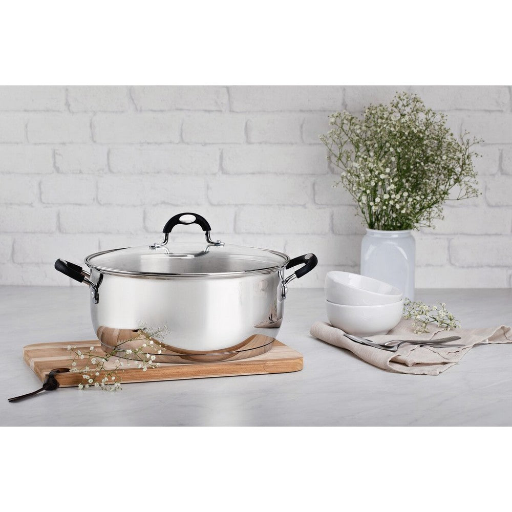 Cacerola rasa Astro Silicone de acero inoxidable con fondo triple y tapa de vidrio de 30 cm y 8,5l Tramontina