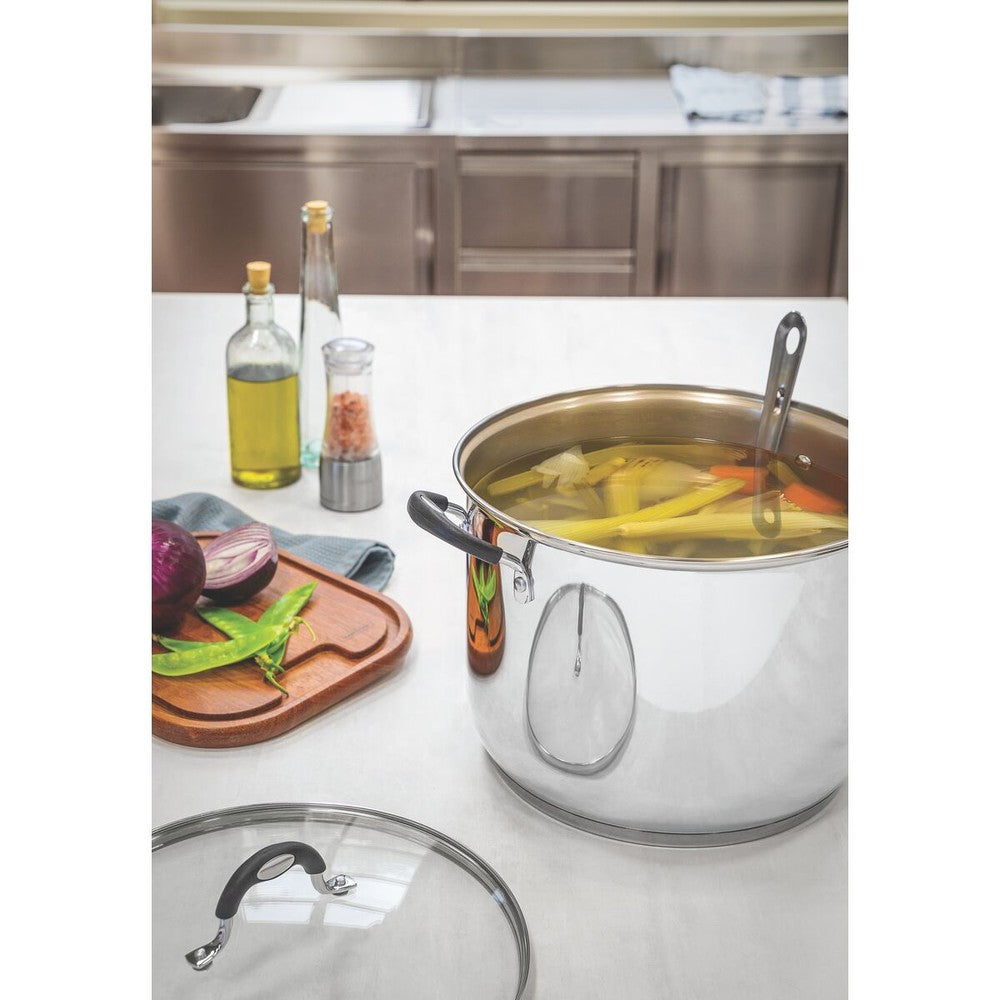 Olla alta Astro Silicone de acero inoxidable con fondo triple con tapa de vidrio de 28 cm y 11,4l Tramontina