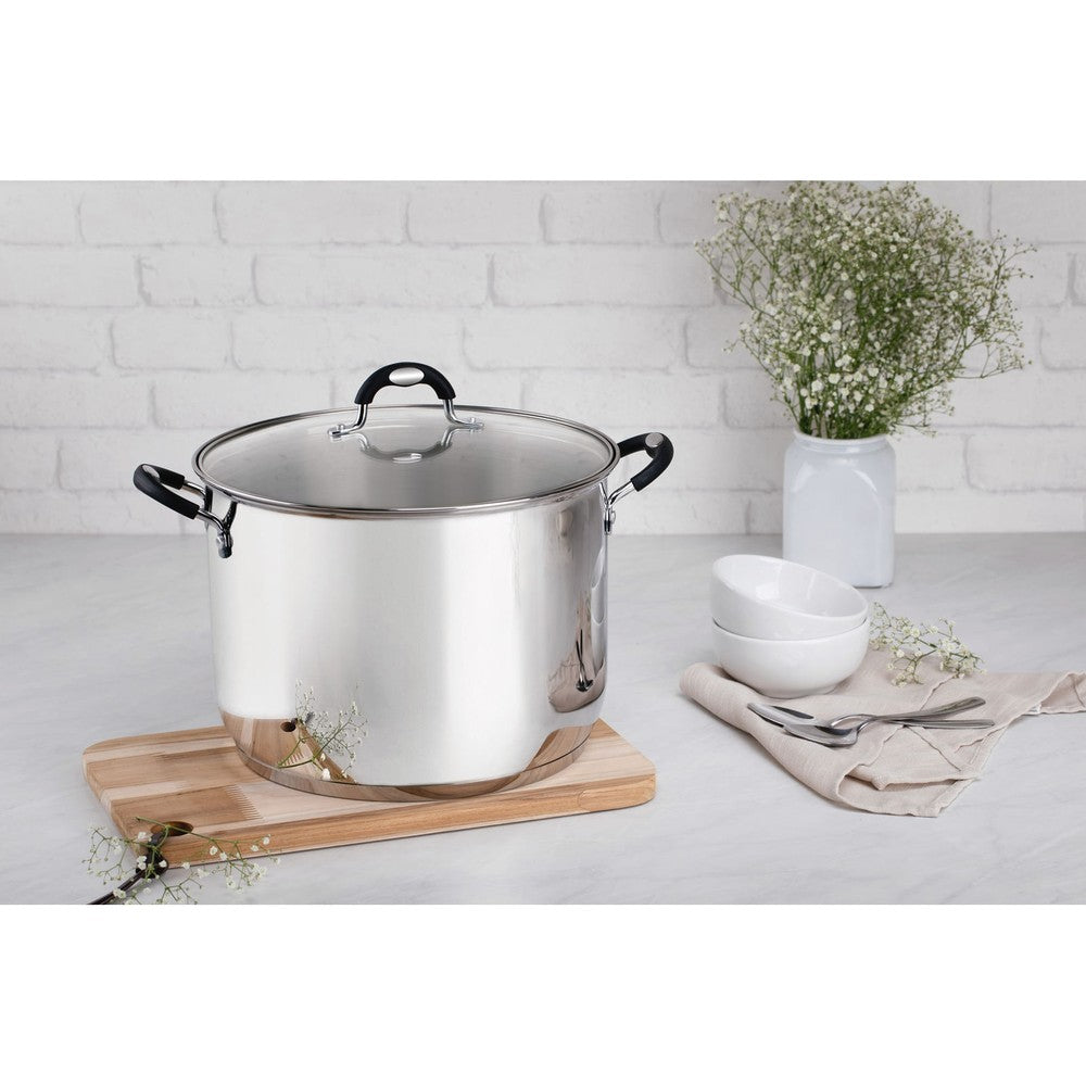 Olla alta Astro Silicone de acero inoxidable con fondo triple con tapa de vidrio de 30 cm y 15,2l Tramontina