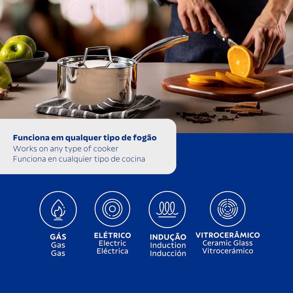 Olla Tramontina Grano de acero inoxidable cuerpo triple con tapa y mango 16 cm 1,7 L