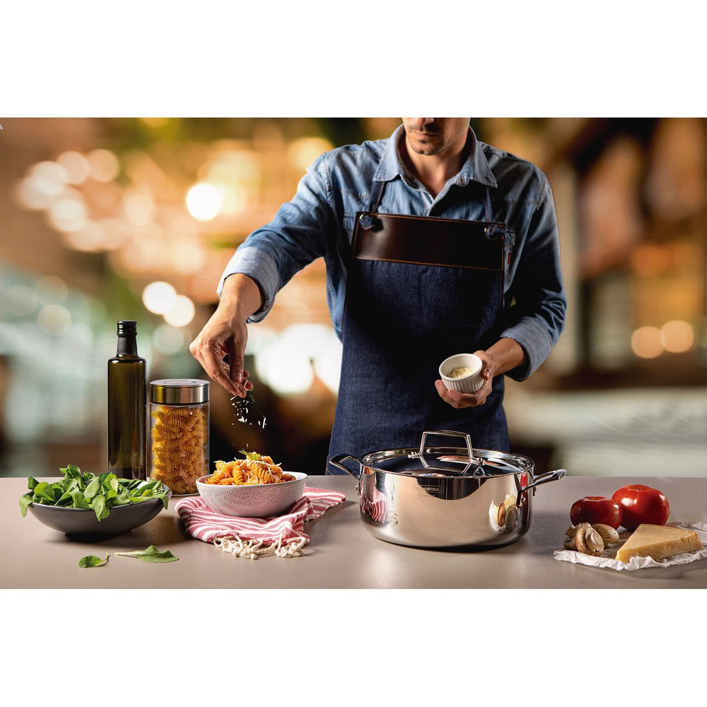 Cacerola Tramontina Grano rasa de acero inoxidable cuerpo triple con tapa y asas 24 cm 4,7 L