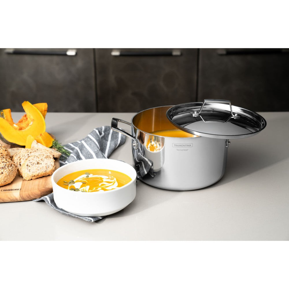 Cacerola Tramontina Grano honda de acero inoxidable cuerpo triple con tapa y asas 20 cm 3,8 L