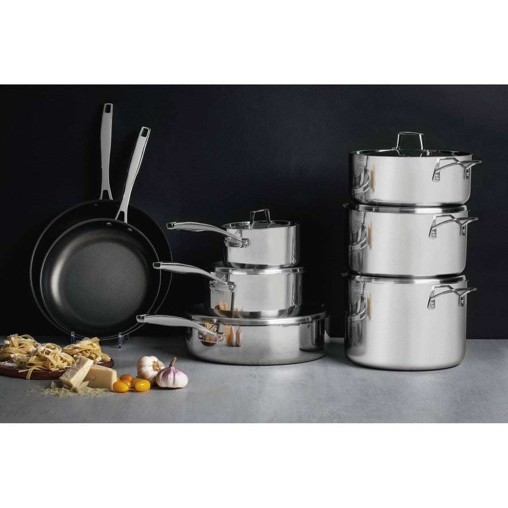 Cacerola Tramontina Grano honda de acero inoxidable cuerpo triple con tapa y asas 24 cm 5,8 L