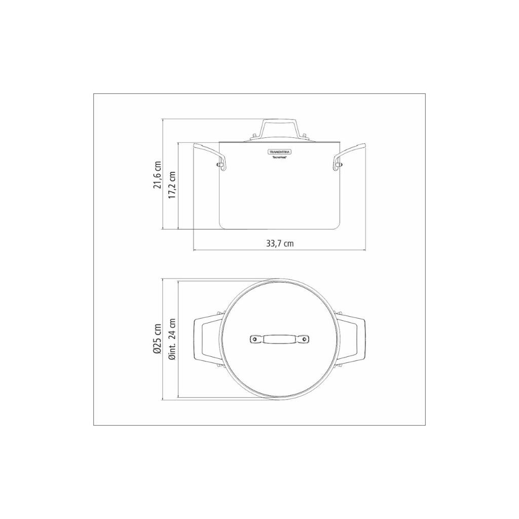 Olla Alta Tramontina Grano de acero inoxidable cuerpo triple con tapa y asas 24 cm 7,7 L