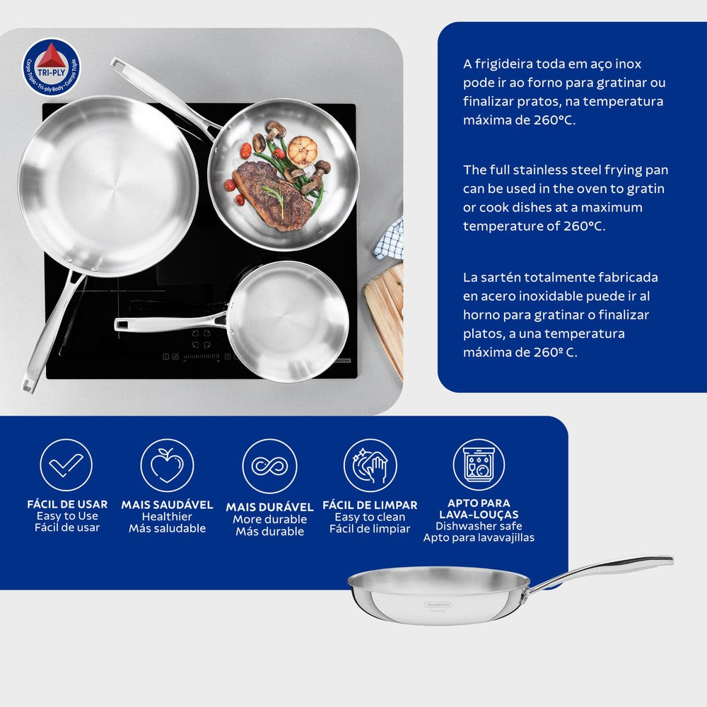 Sartén de Acero Cuerpo Triple 30 cm 3,4 L Tramontina Grano