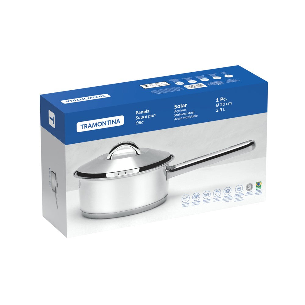Olla Tramontina Solar de acero inoxidable fondo triple con tapa y mango 20 cm 2,9 L