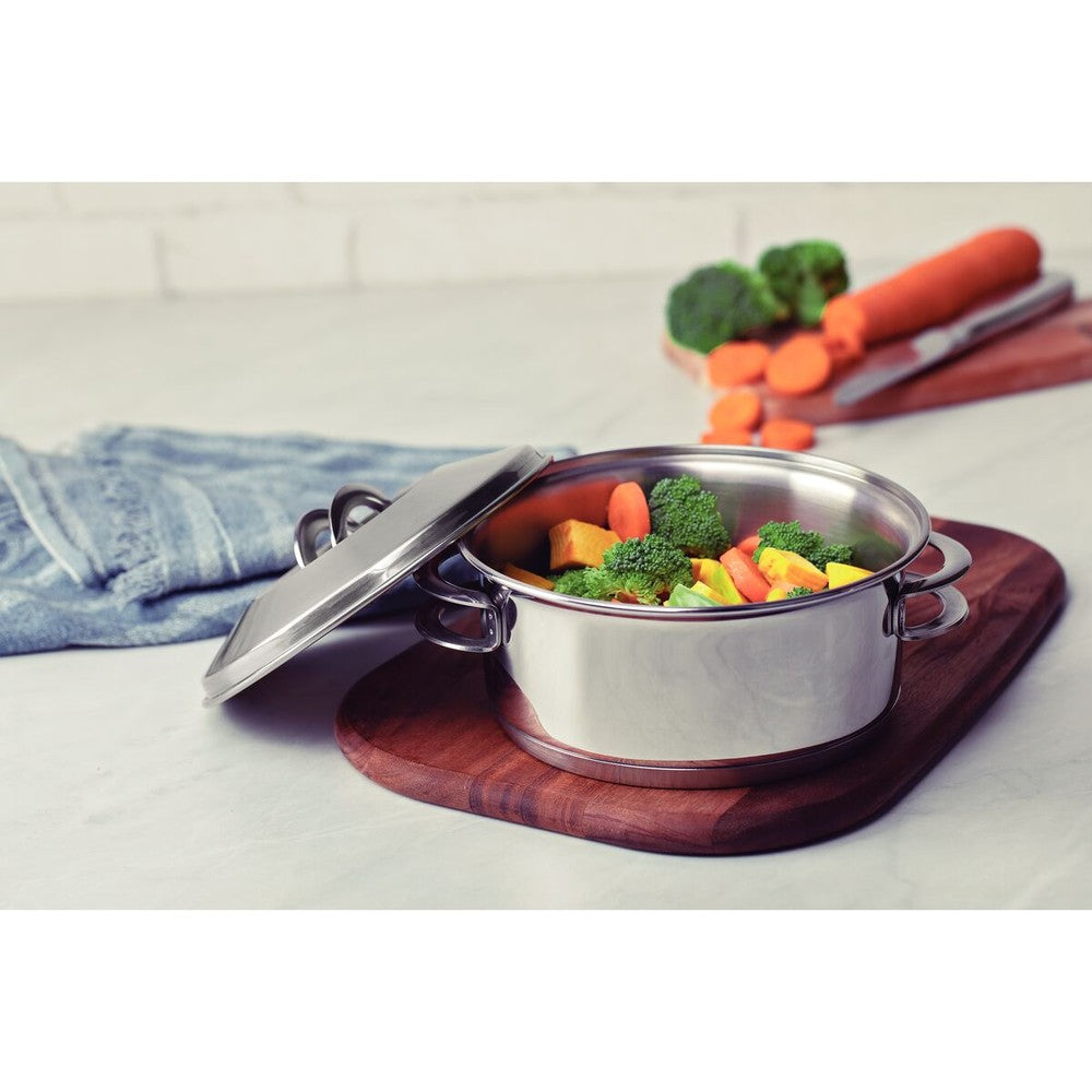 Cacerola Tramontina Solar rasa de acero inoxidable fondo triple con tapa y asas 16 cm 1,4 L