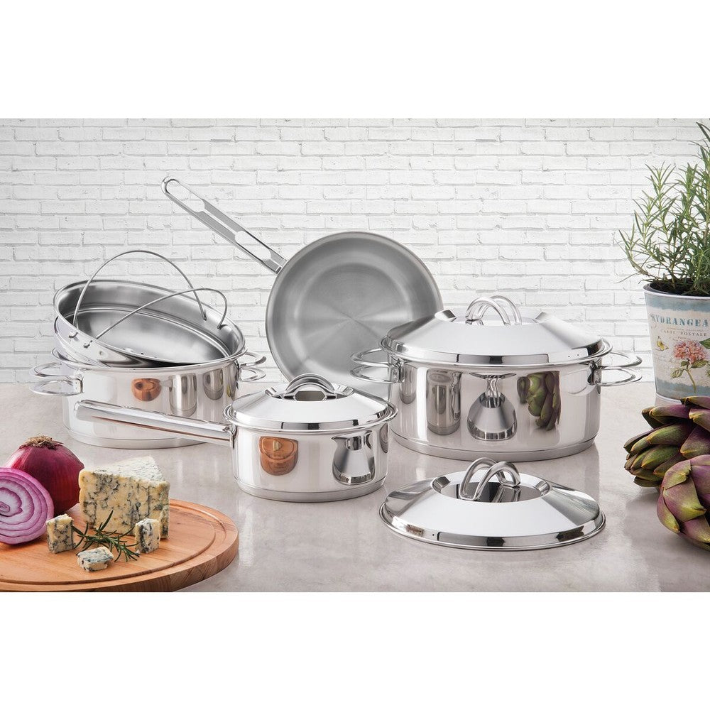 Cacerola Tramontina Solar rasa de acero inoxidable fondo triple con tapa y asas 20 cm 2,9 L