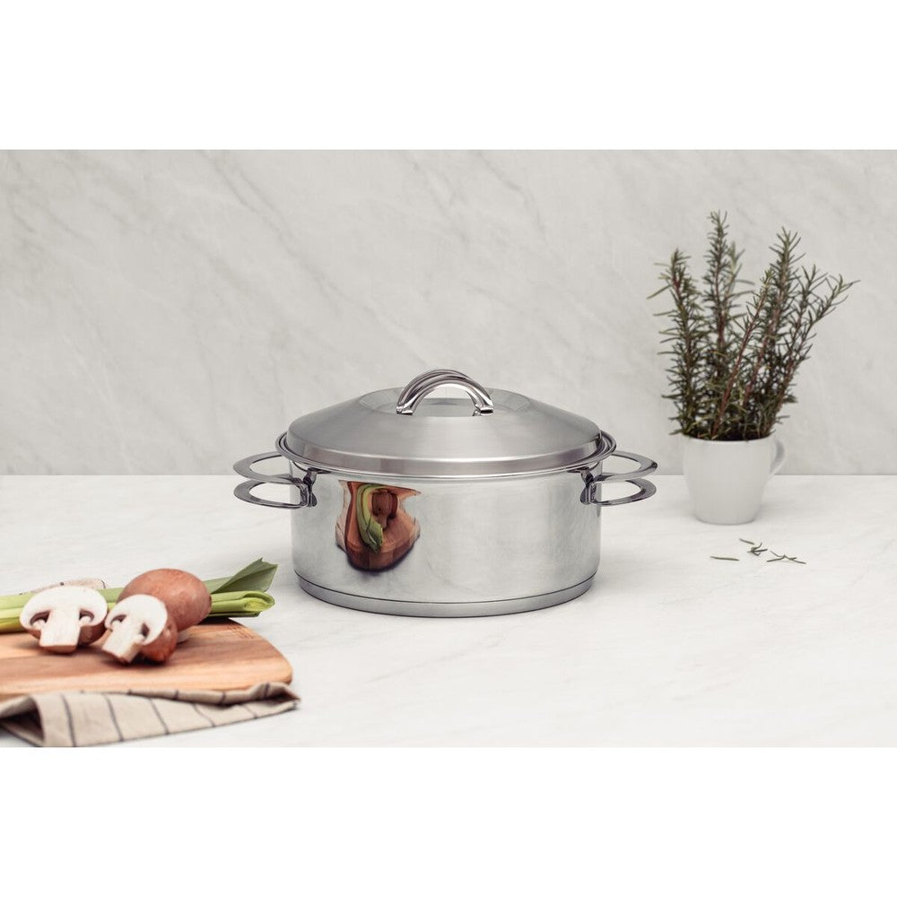 Cacerola Tramontina Solar rasa de acero inoxidable fondo triple con tapa y asas 24 cm 4,7 L