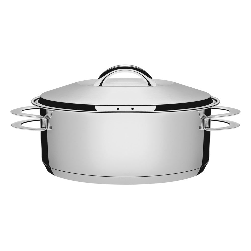 Cacerola Tramontina Solar rasa de acero inoxidable fondo triple con tapa y asas 28 cm 7,1 L