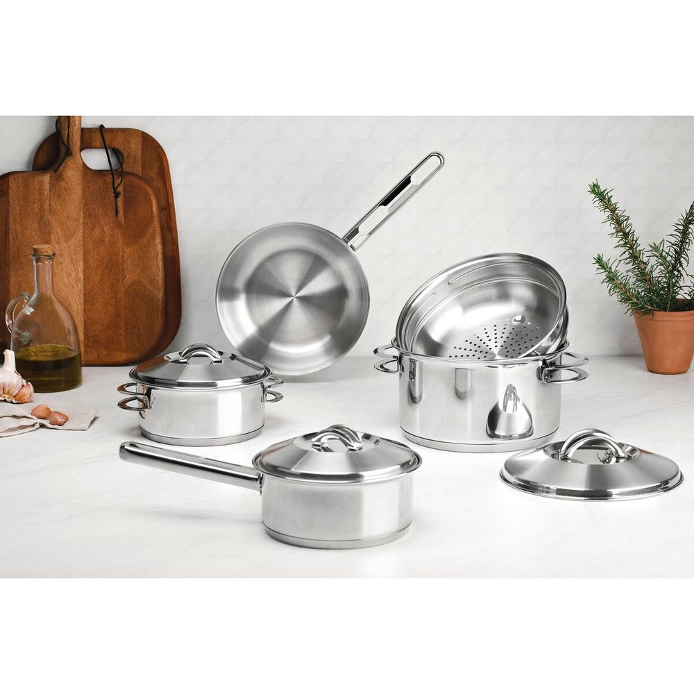 Cacerola Tramontina Solar honda de acero inoxidable fondo triple con tapa y asas 20 cm 3,6 L