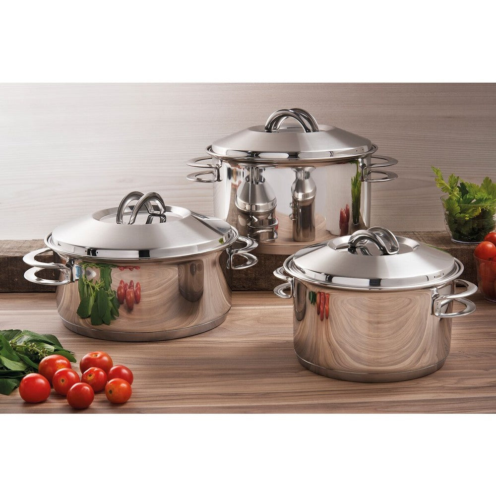 Cacerola Tramontina Solar honda de acero inoxidable fondo triple con tapa y asas 20 cm 3,6 L