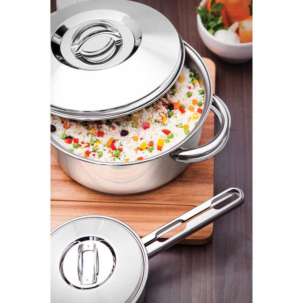 Cacerola Tramontina Solar honda de acero inoxidable fondo triple con tapa y asas 28 cm 8,4 L