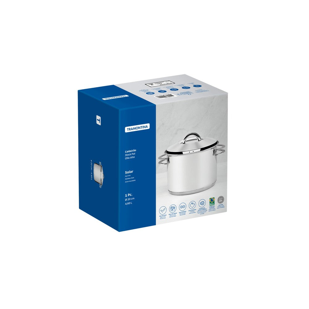 Olla alta Tramontina Solar de acero inoxidable fondo triple con tapa y asas 20 cm 4,6 L