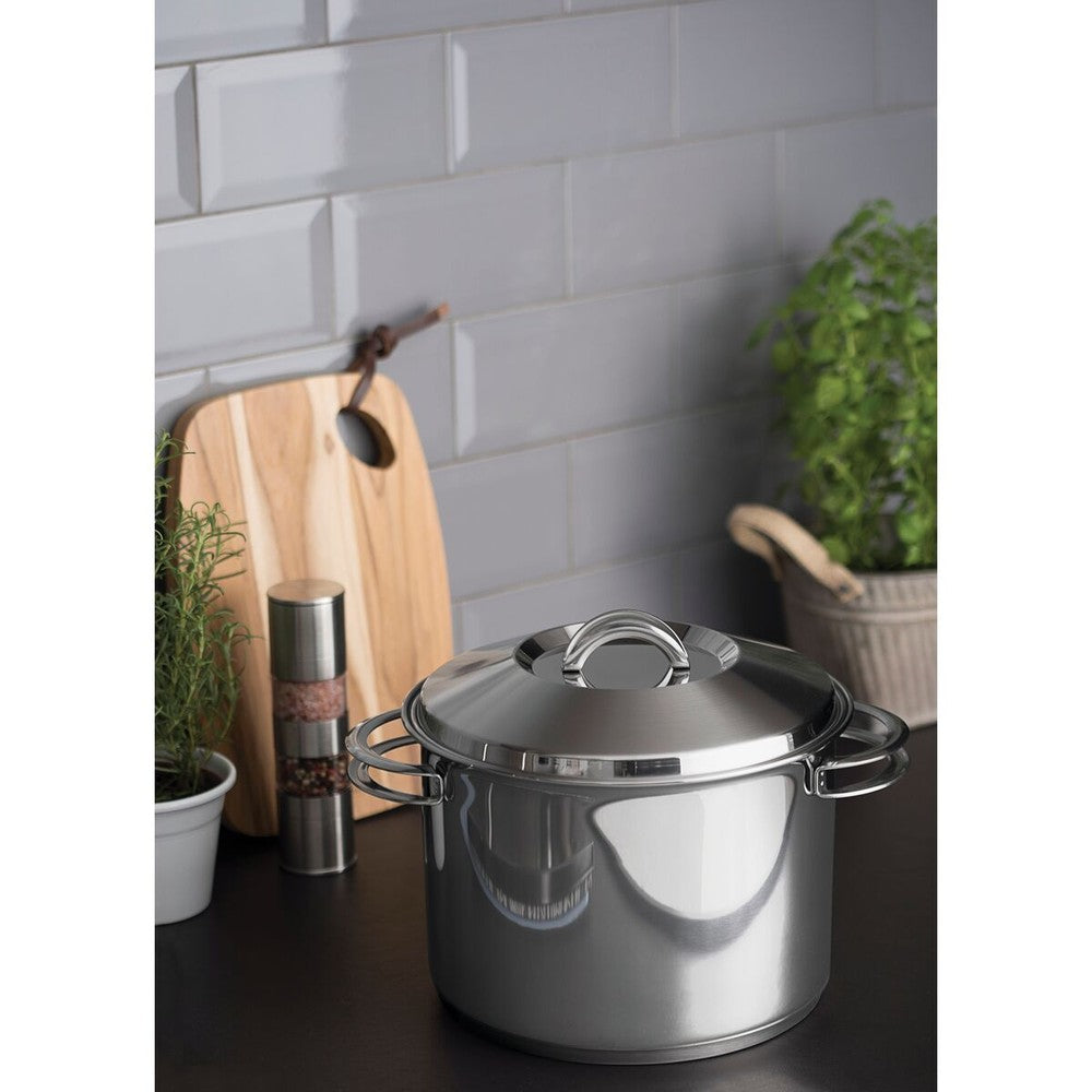 Olla alta Tramontina Solar de acero inoxidable fondo triple con tapa y asas 28 cm 11,9 L