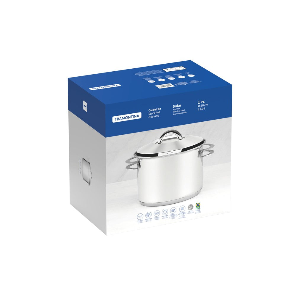 Olla alta Tramontina Solar de acero inoxidable fondo triple con tapa y asas 28 cm 11,9 L