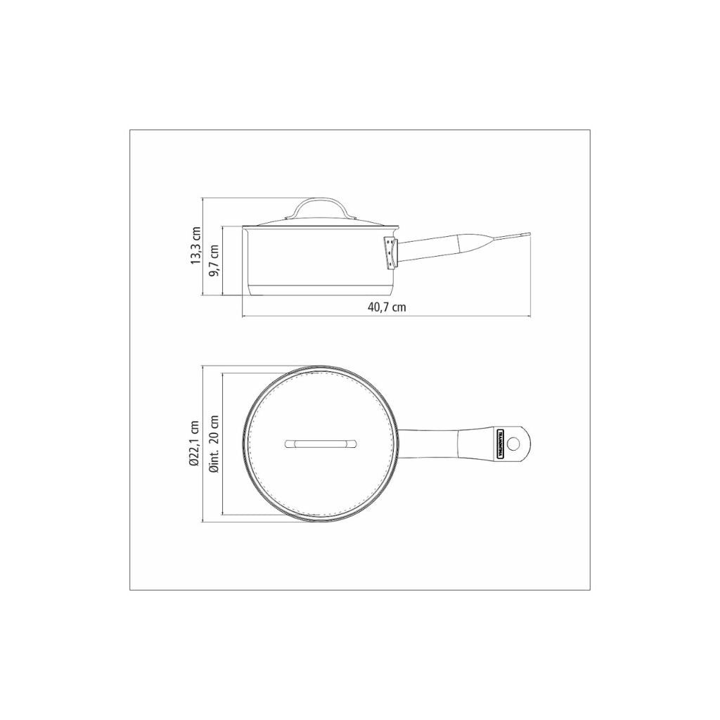 Olla Tramontina Professional de acero inoxidable fondo triple con tapa plana detalle satinado 20 cm 2,9 L