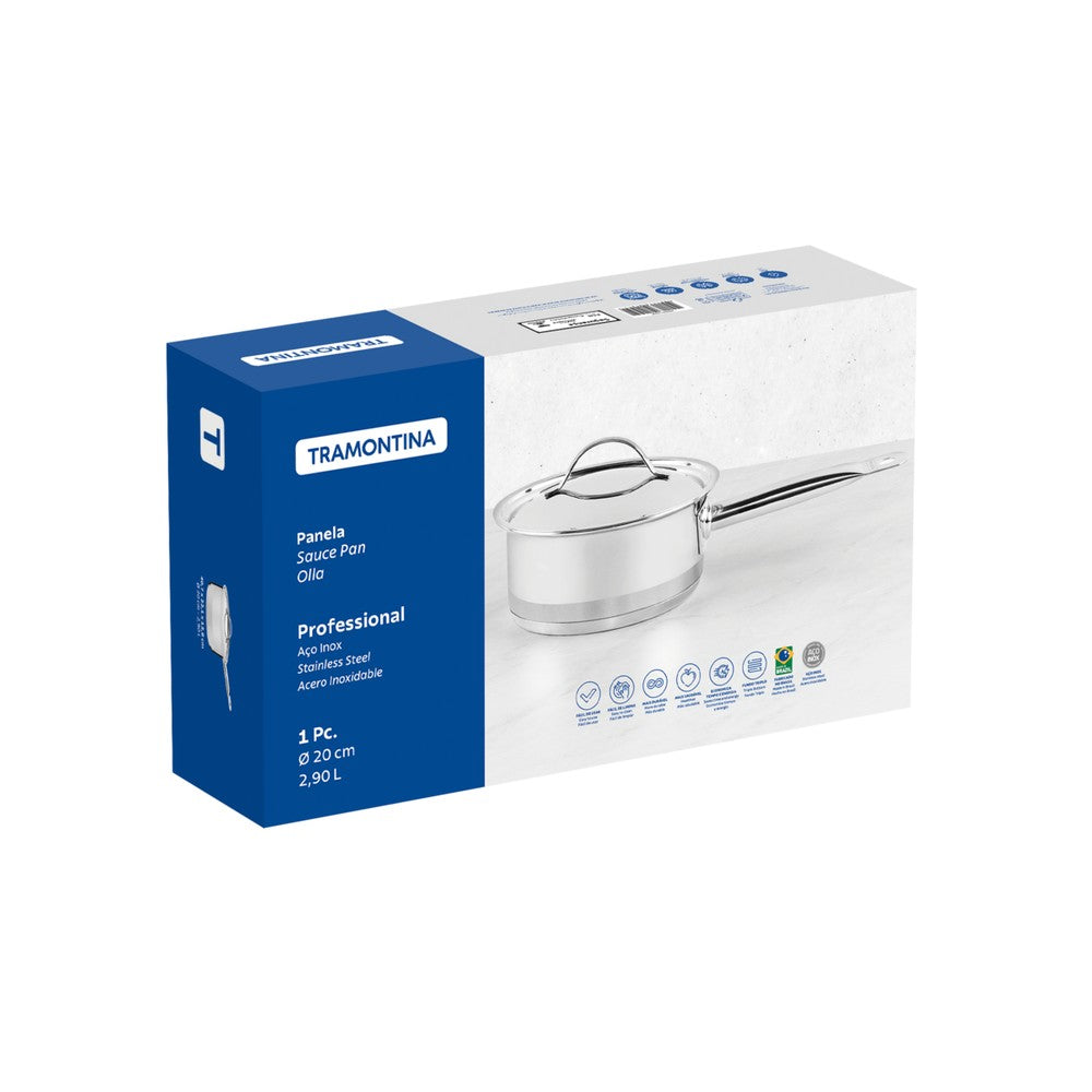 Olla Tramontina Professional de acero inoxidable fondo triple con tapa plana detalle satinado 20 cm 2,9 L