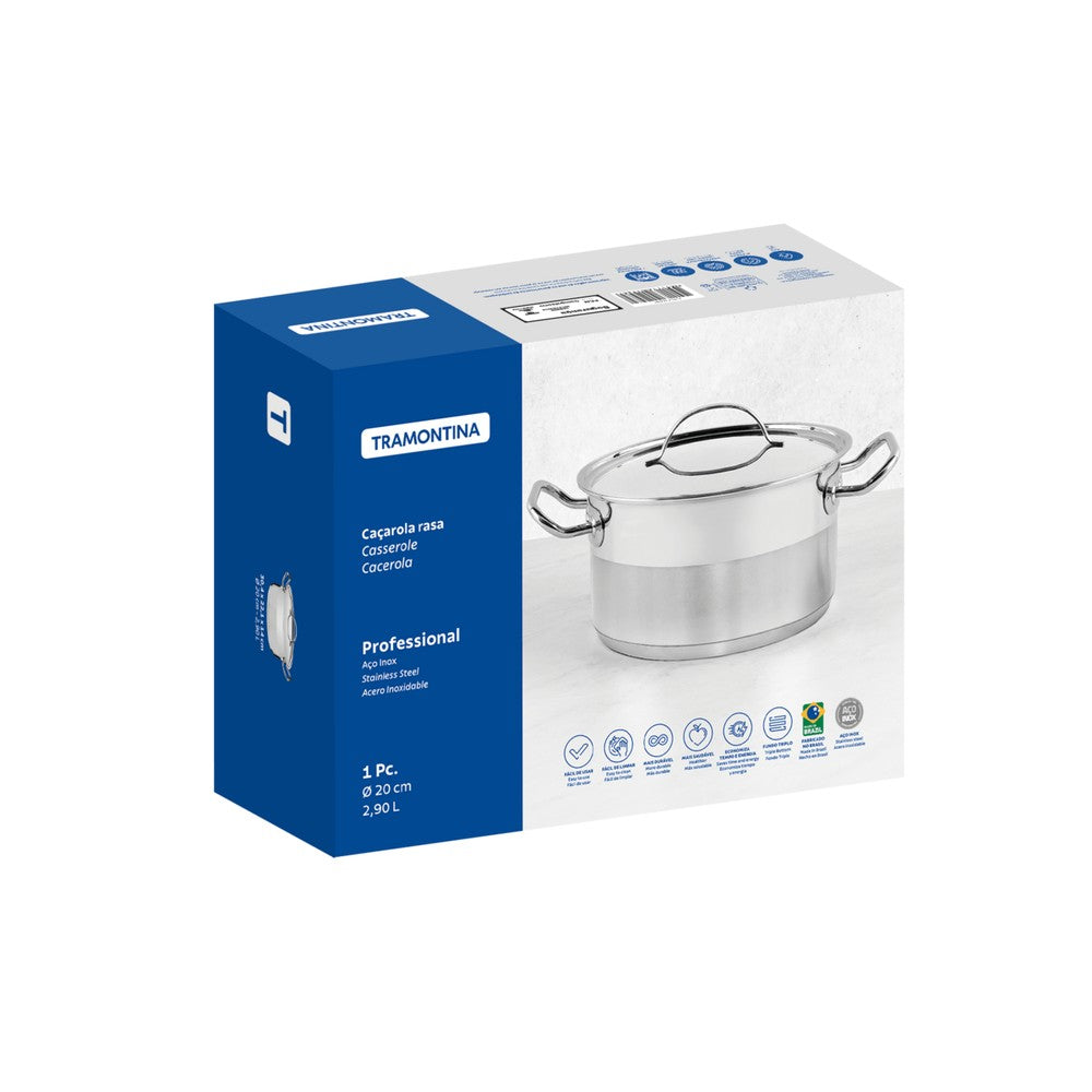 Cacerola de Acero Inox. 20 cm 2,9 L Tramontina Profesional.