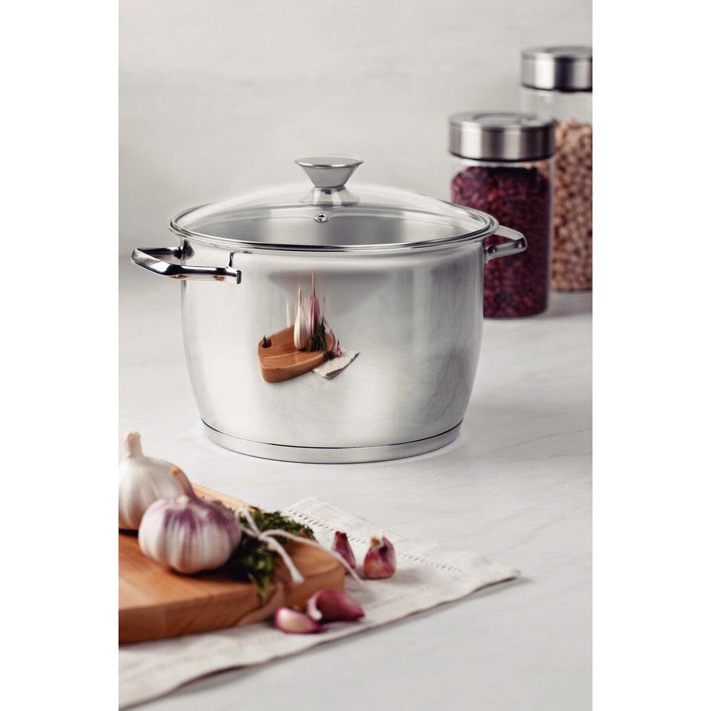 Olla Allegra de acero inoxidable con fondo triple y tapa de vidrio de 24 cm y 7,5 L Tramontina