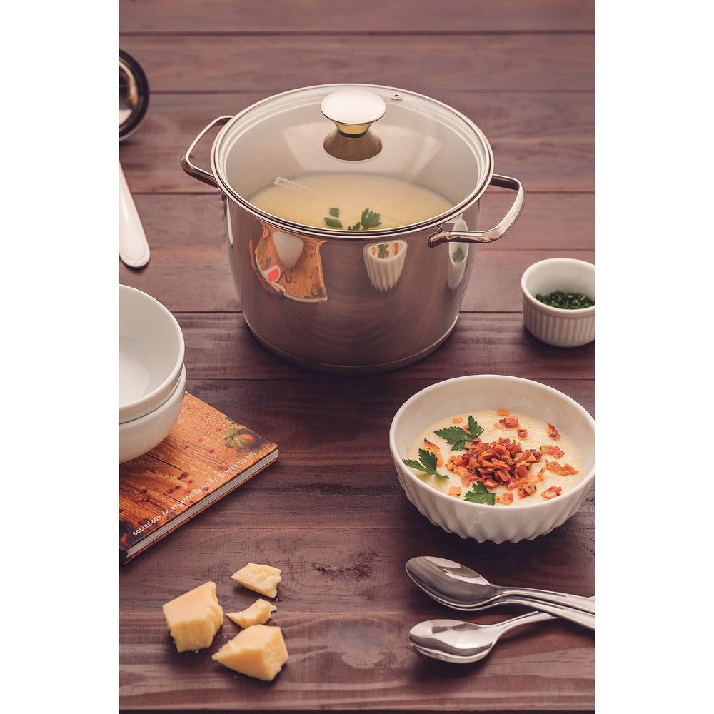 Olla Allegra de acero inoxidable con fondo triple y tapa de vidrio de 24 cm y 7,5 L Tramontina