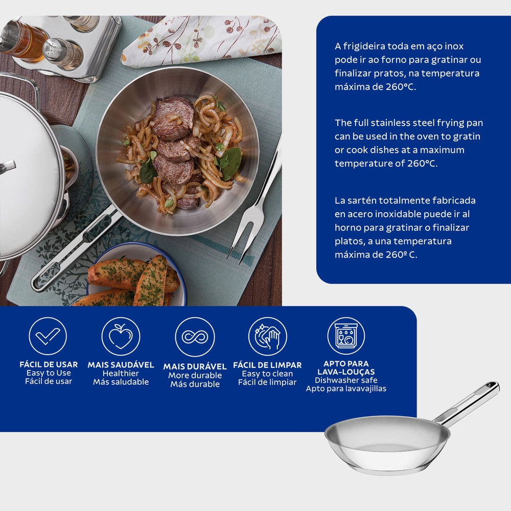 Sartén Allegra de acero inoxidable con fondo triple de 28 cm Tramontina