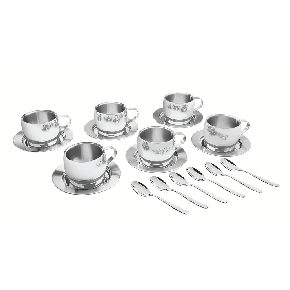 Juego para té y cappuccino Tramontina de acero inoxidable terminación brillante con tazas, platos y cucharas 18 piezas
