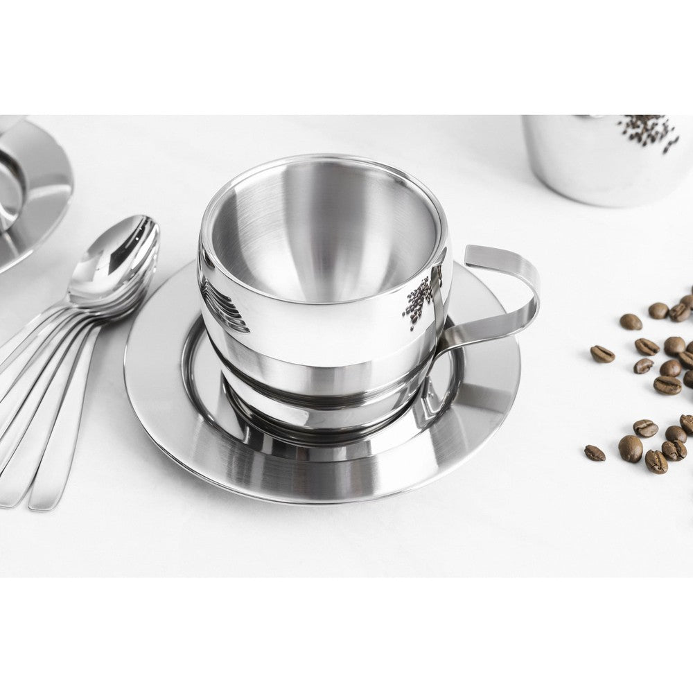 Juego para té y cappuccino Tramontina de acero inoxidable terminación brillante con tazas, platos y cucharas 18 piezas