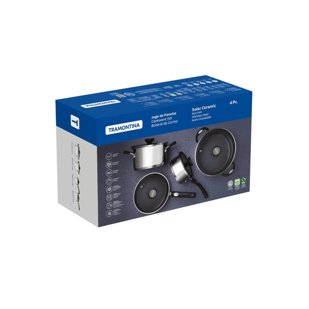 Batería de Cocina en Acero Triple Fondo 4 Pzas Tramontina Solar Ceramic