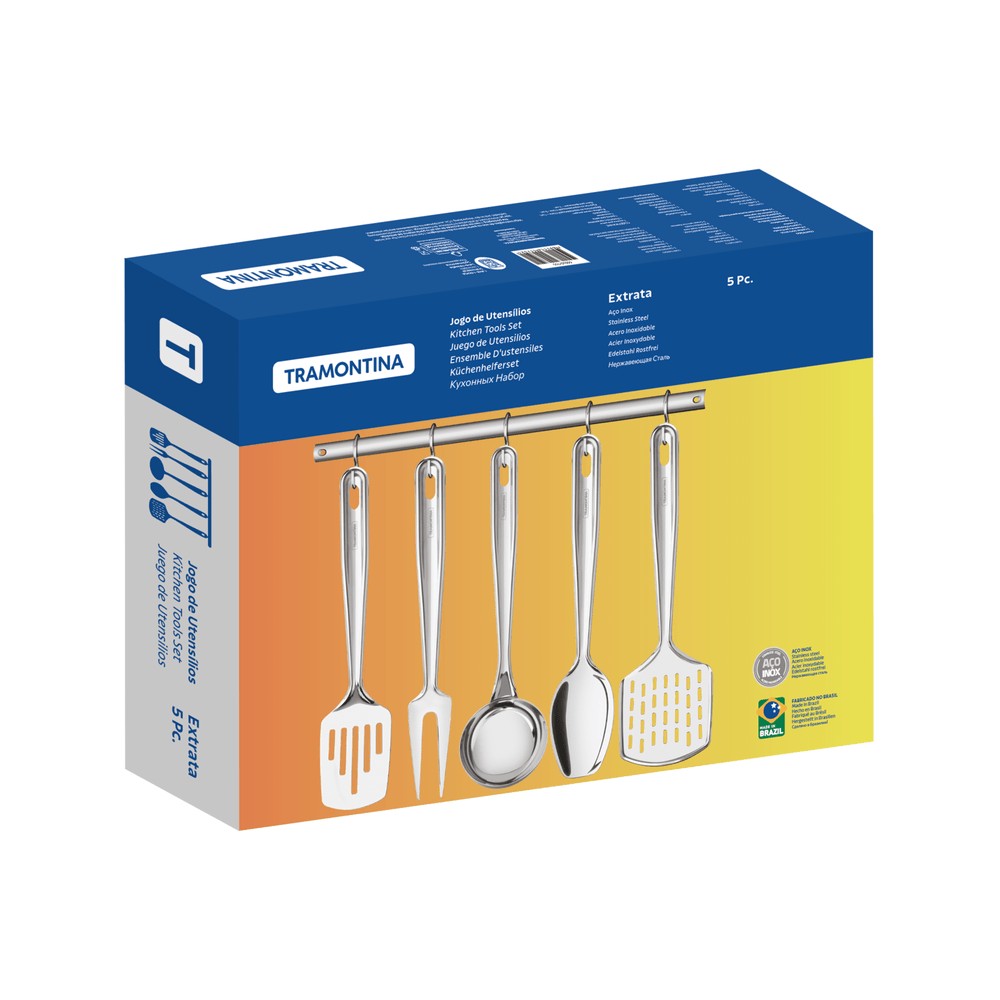 Juego de utensilios Tramontina  Extrata de acero inoxidable con soporte de pared 5 piezas