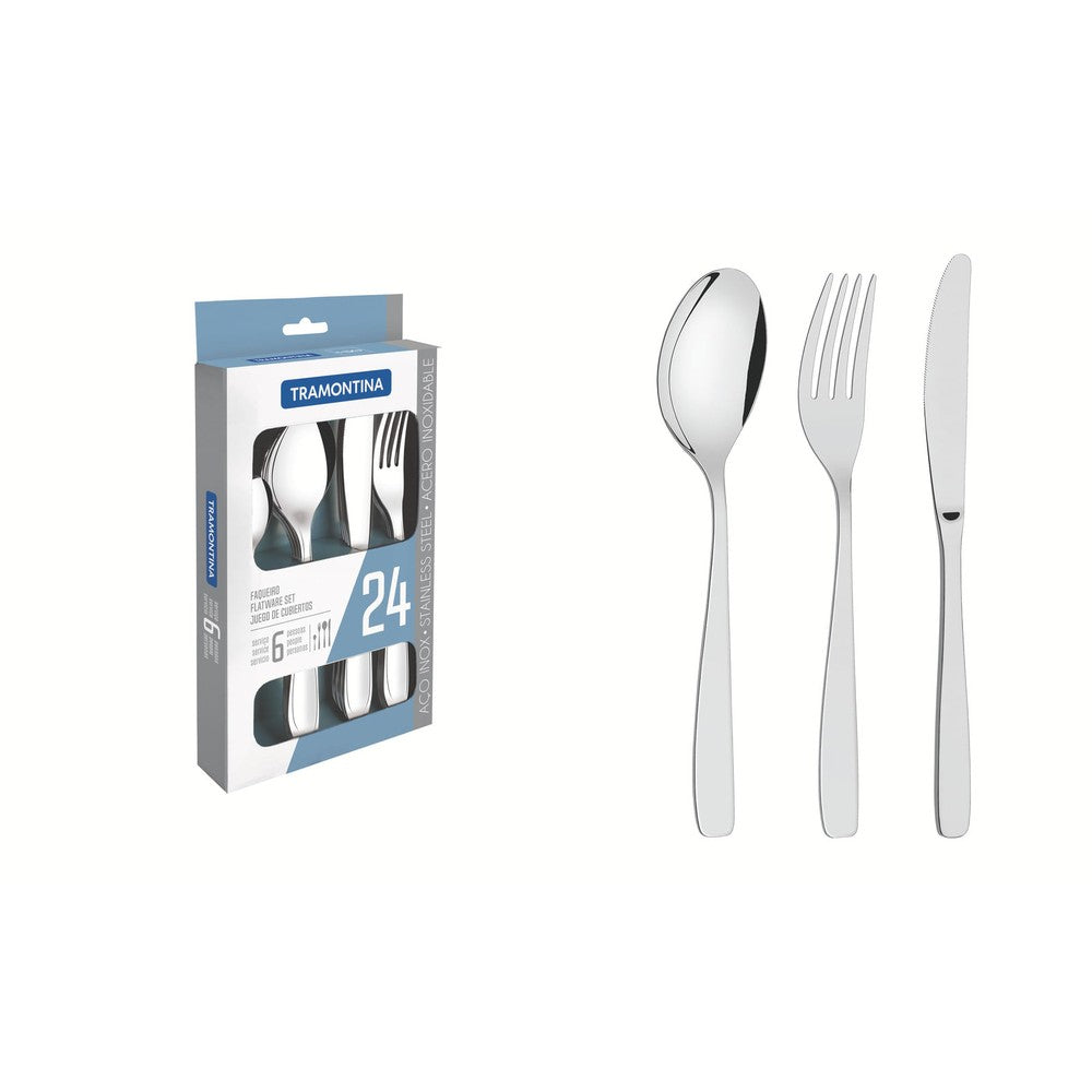 Tramontina Cosmos stainless steel flatware set with table knives and mirror finish, 24 pc set
