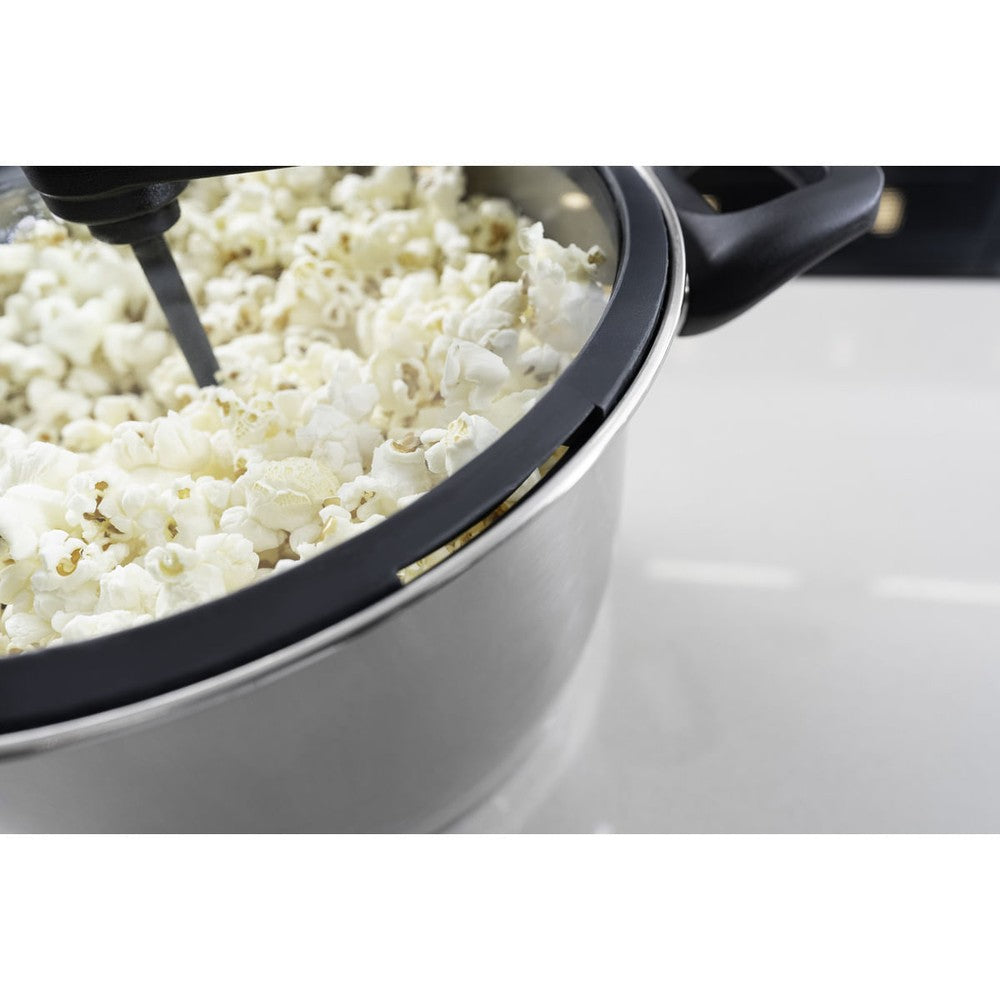 Olla para palomitas de maíz Tramontina Allegra en acero inoxidable con fondo triple y tapa de vidrio con borde de silicona 22 cm 5,6 L