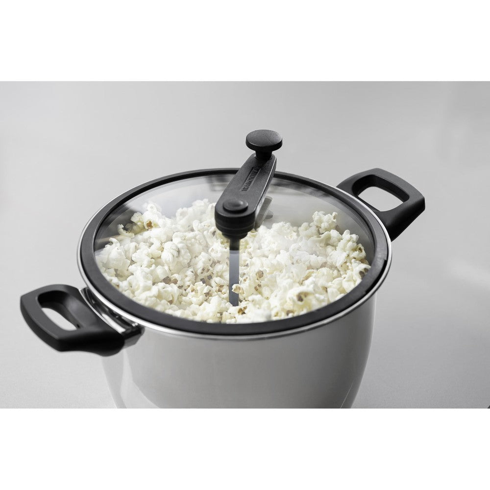 Olla para palomitas de maíz Tramontina Allegra en acero inoxidable con fondo triple y tapa de vidrio con borde de silicona 22 cm 5,6 L