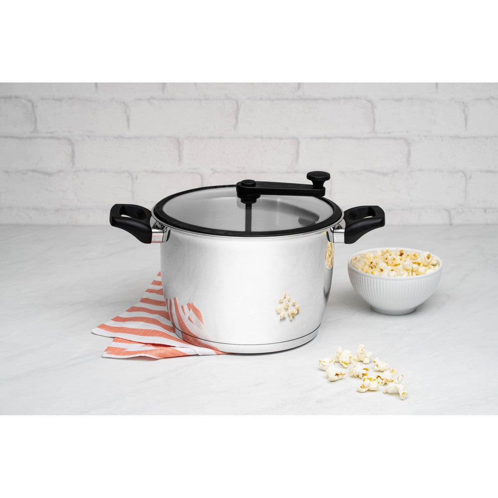 Olla para palomitas de maíz Tramontina Allegra en acero inoxidable con fondo triple y tapa de vidrio con borde de silicona 22 cm 5,6 L