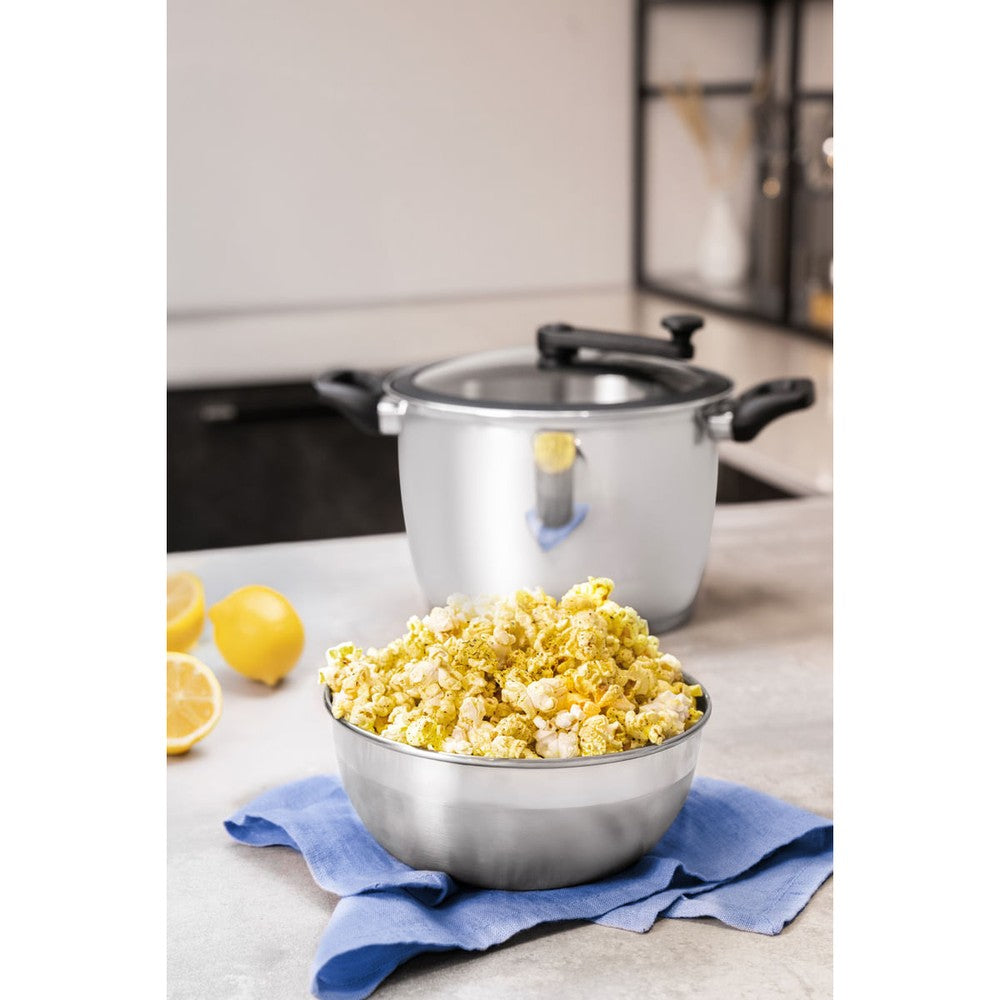 Olla para palomitas de maíz Tramontina Allegra en acero inoxidable con fondo triple y tapa de vidrio con borde de silicona 22 cm 5,6 L