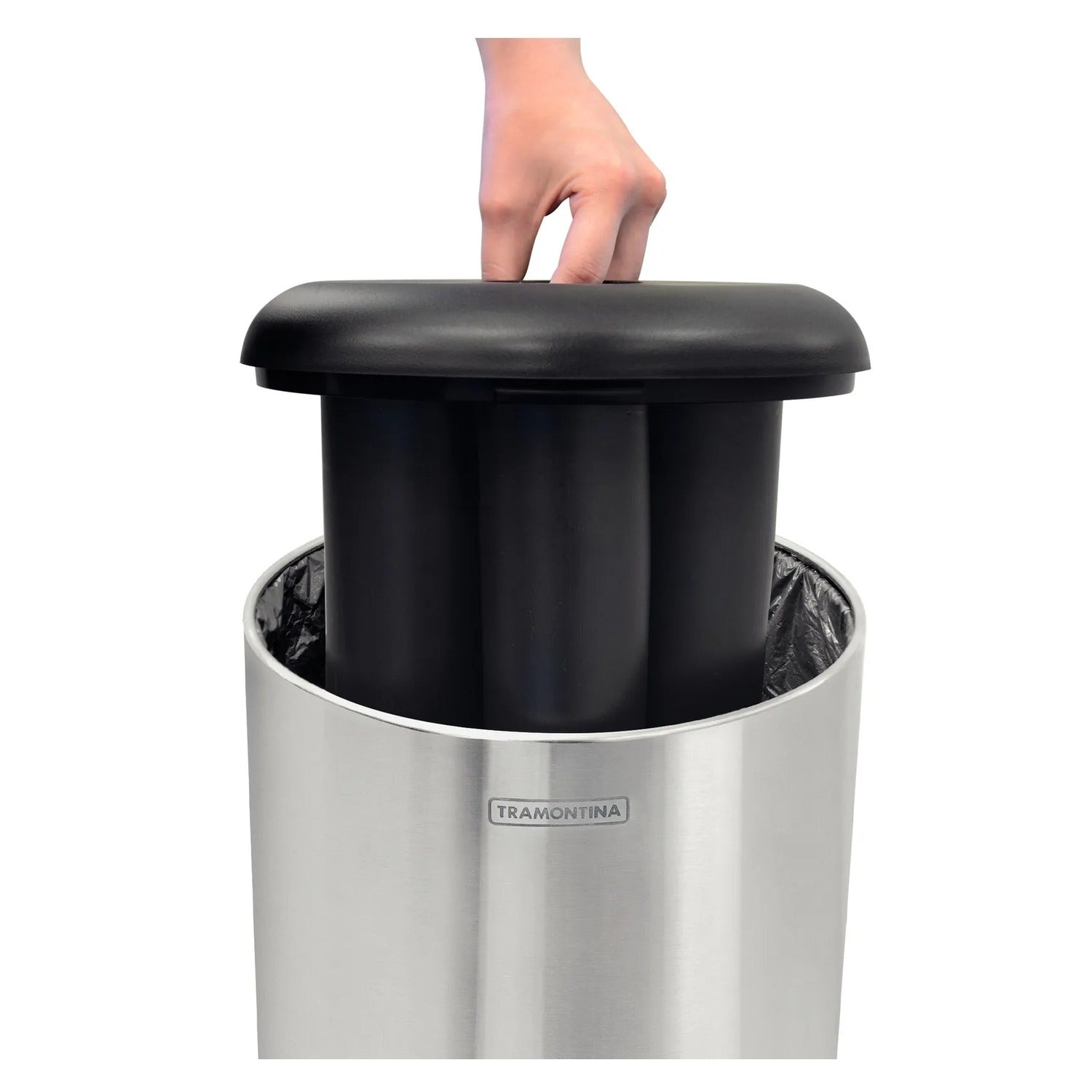 Basurero de acero inoxidable Tramontina Perugia para vasos con terminación Satinado, base y aro de polipropileno y 31 l de capacidad. - imagen 2