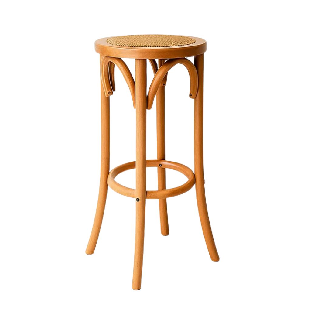 Banco de diseño Retro en Madera con Asiento Trenzado