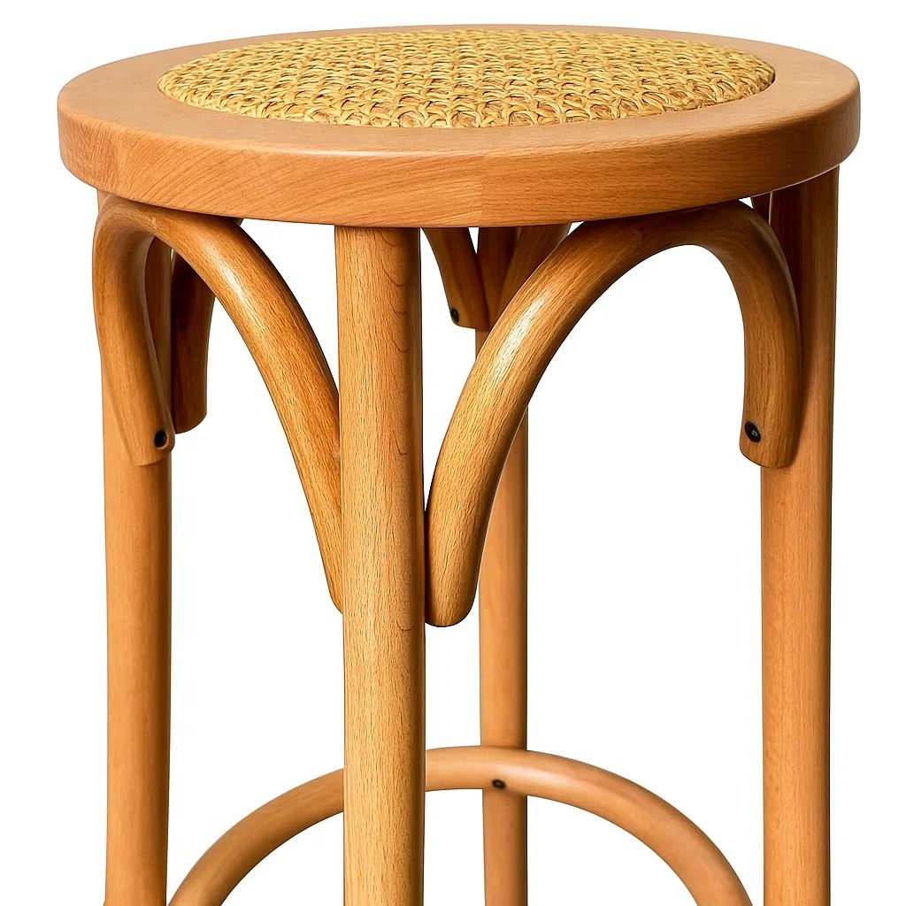 Banco de diseño Retro en Madera con Asiento Trenzado
