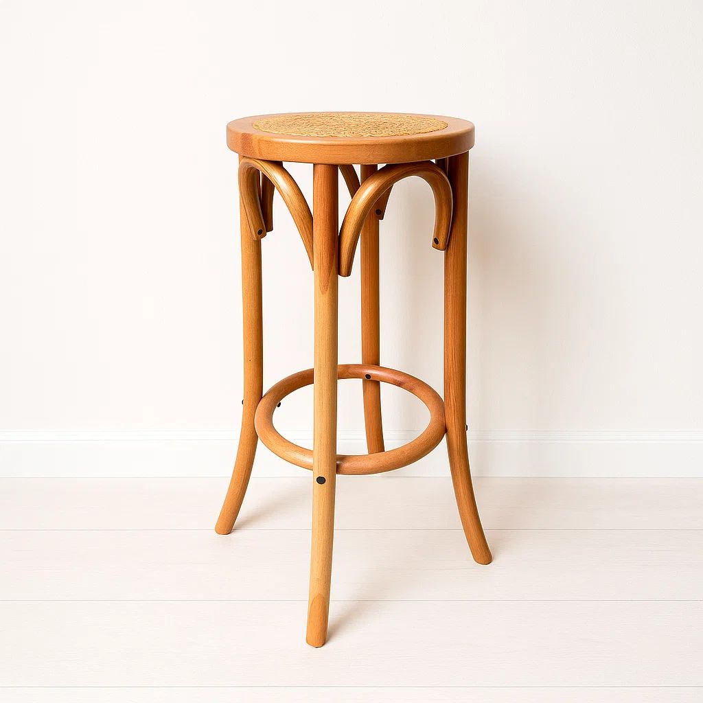 Banco de diseño Retro en Madera con Asiento Trenzado