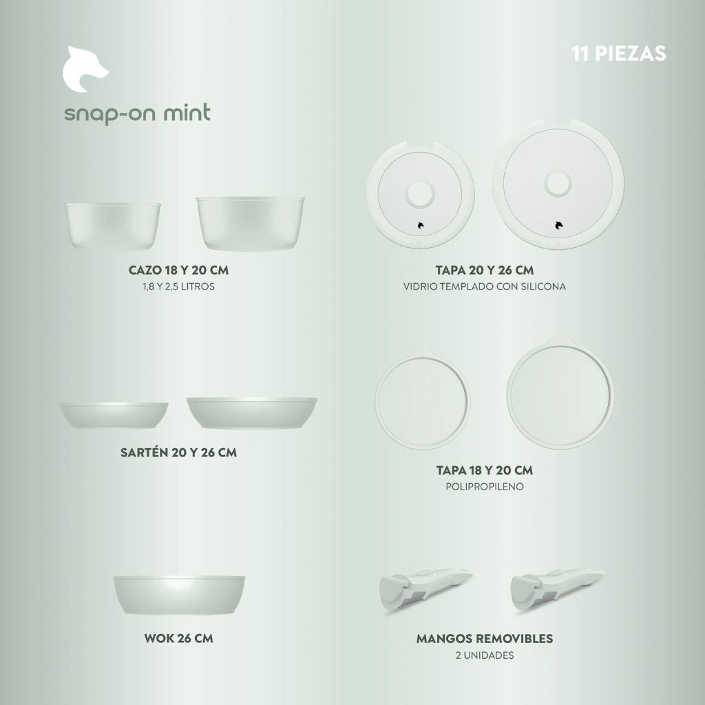 Batería de Cocina 11 Piezas Aluminio Snap-On Mint