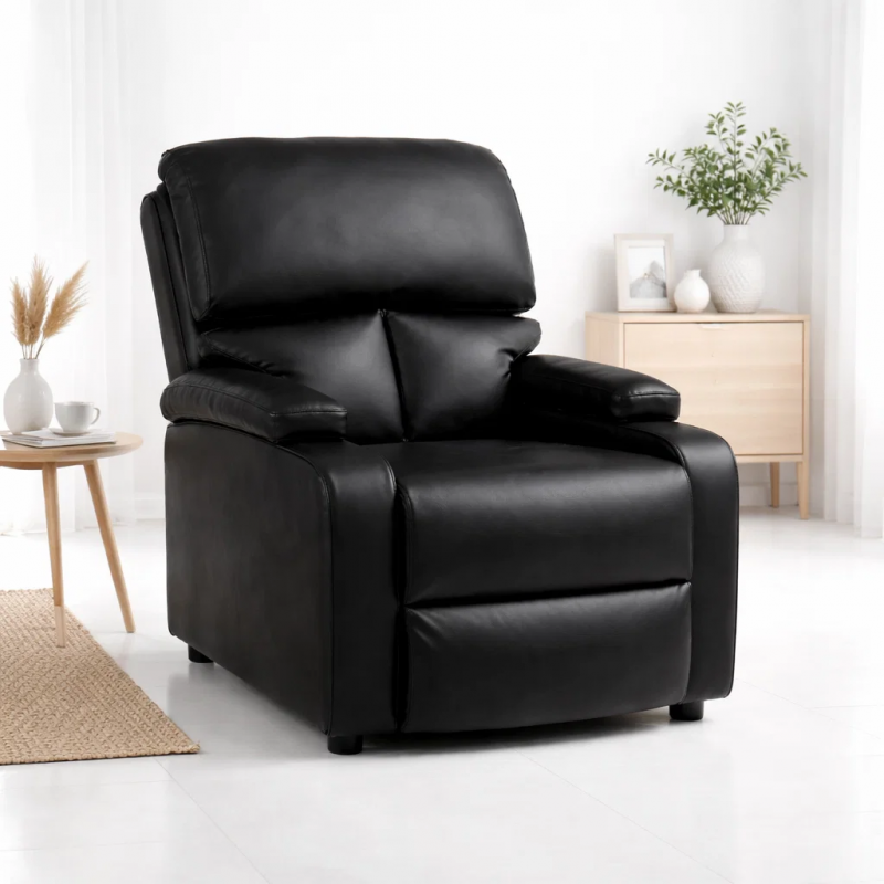 Bergere reclinable Ibiza leather Negro