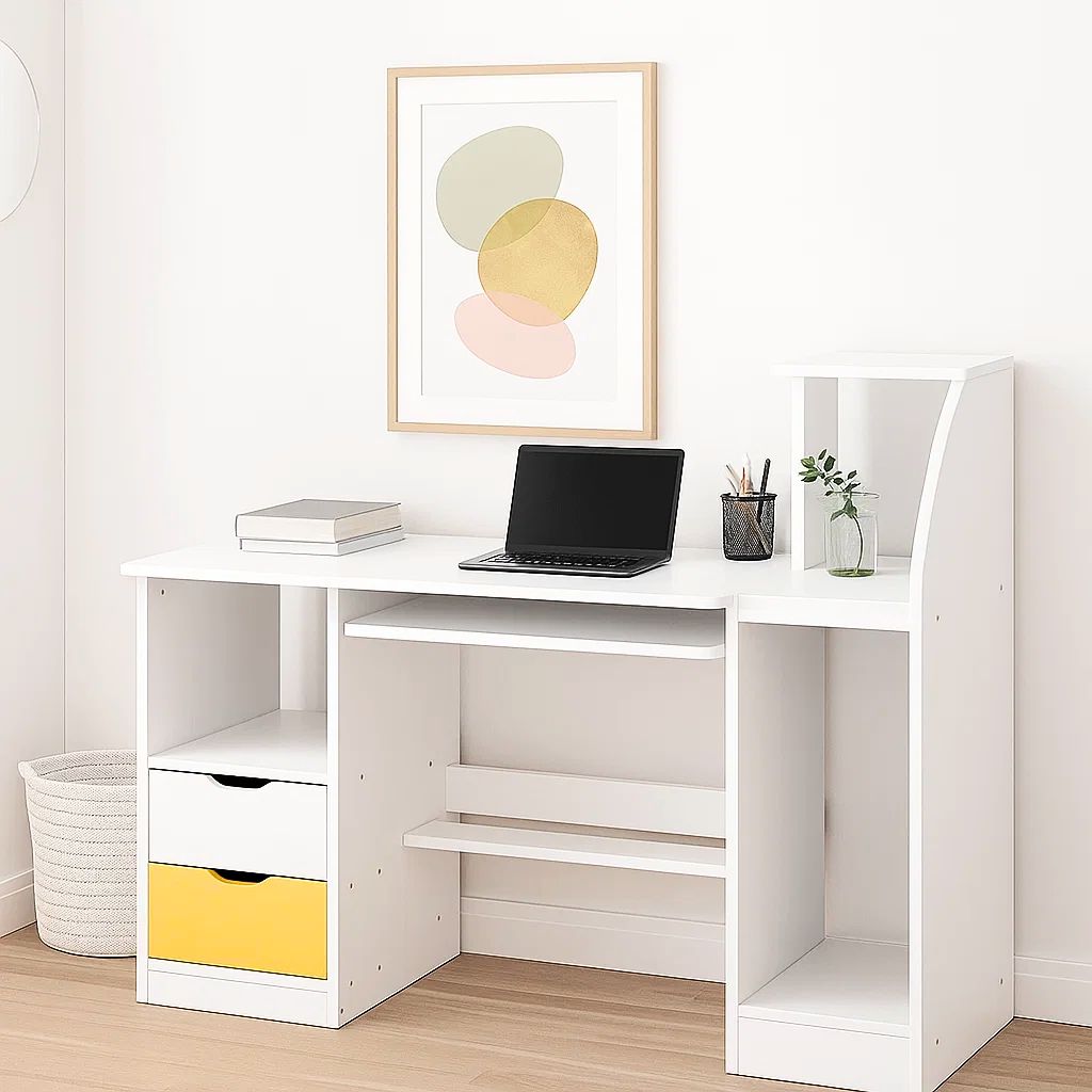 Escritorio Con Cajones y Repisas Blanco Buenos Aires