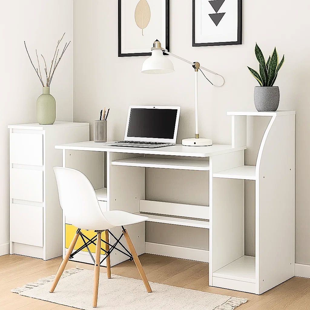 Escritorio Con Cajones y Repisas Blanco Buenos Aires
