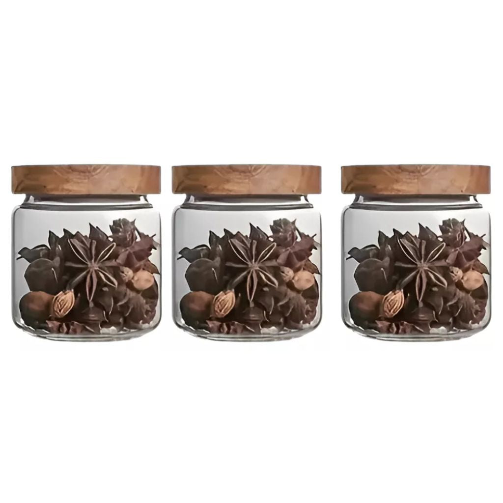 Set de 3 Frascos de Vidrio con tapa de Madera 500 ml