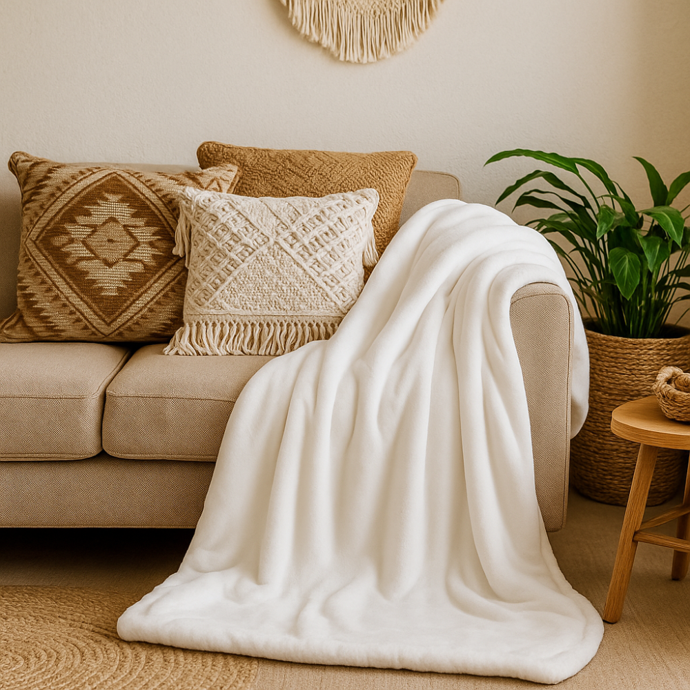 Manta Sherpa Fleece Blanca – Suavidad, Calidez y Estilo Neutro