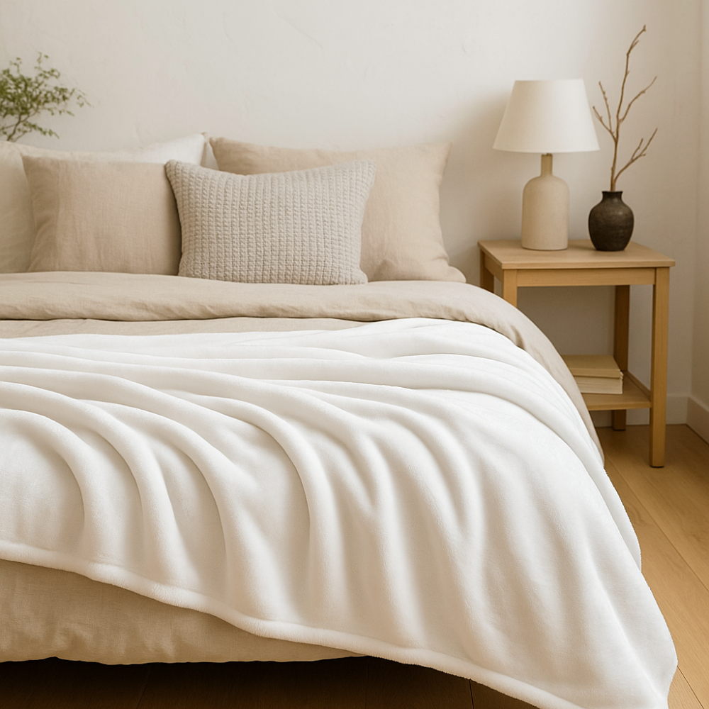 Manta Sherpa Fleece Blanca – Suavidad, Calidez y Estilo Neutro
