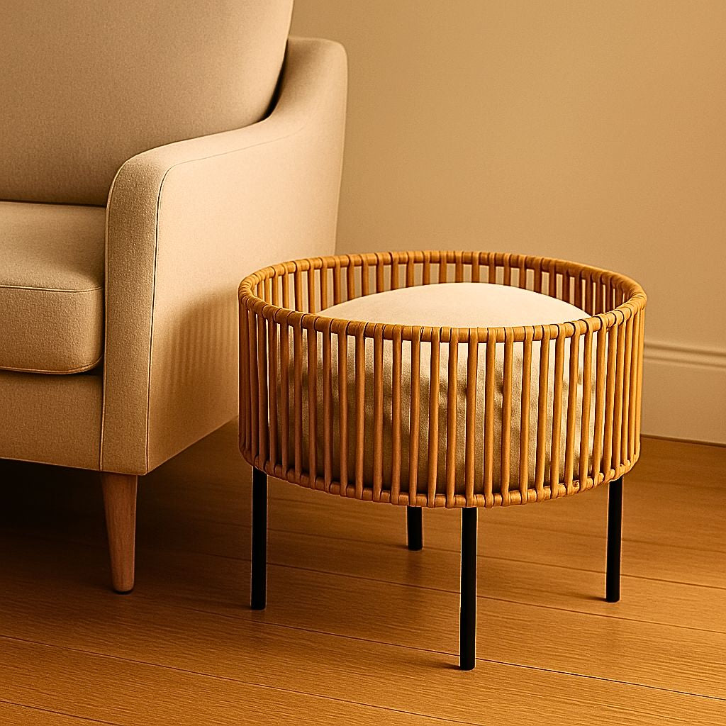 Pedestal decorativo multipropósito de metal y mimbre Matias