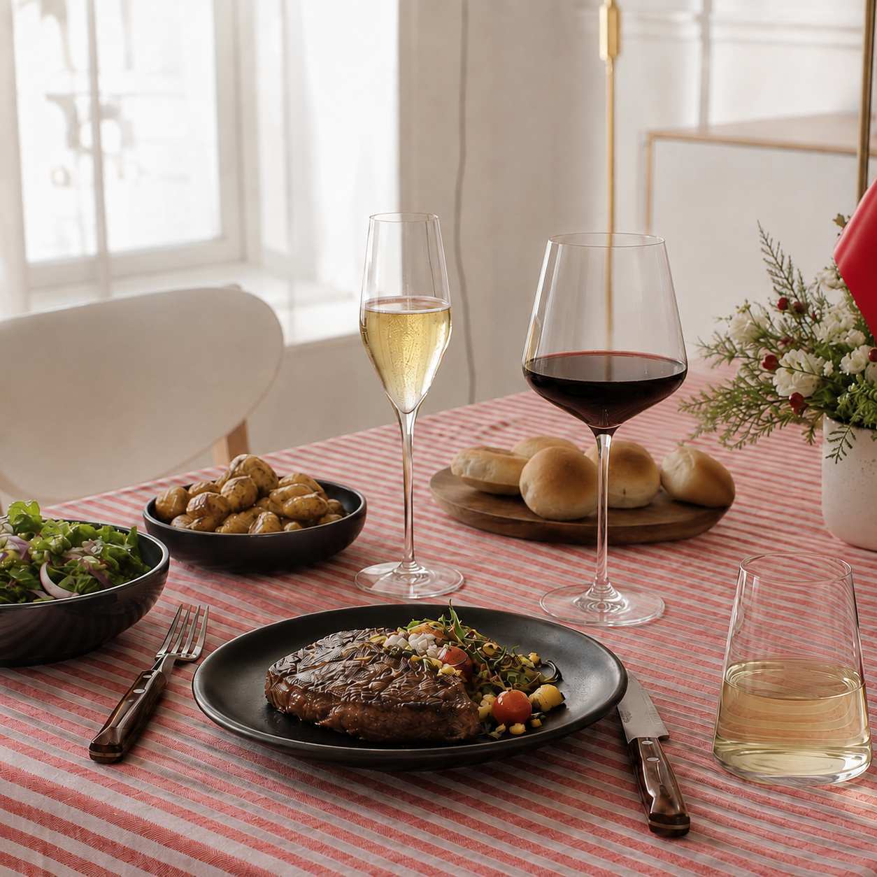 Set Mesa Premium del 18 Tramontina y Stölzle con Mantel