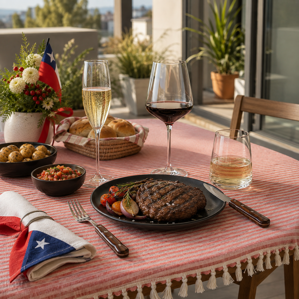 Set Mesa Premium del 18 Tramontina y Stölzle con Mantel