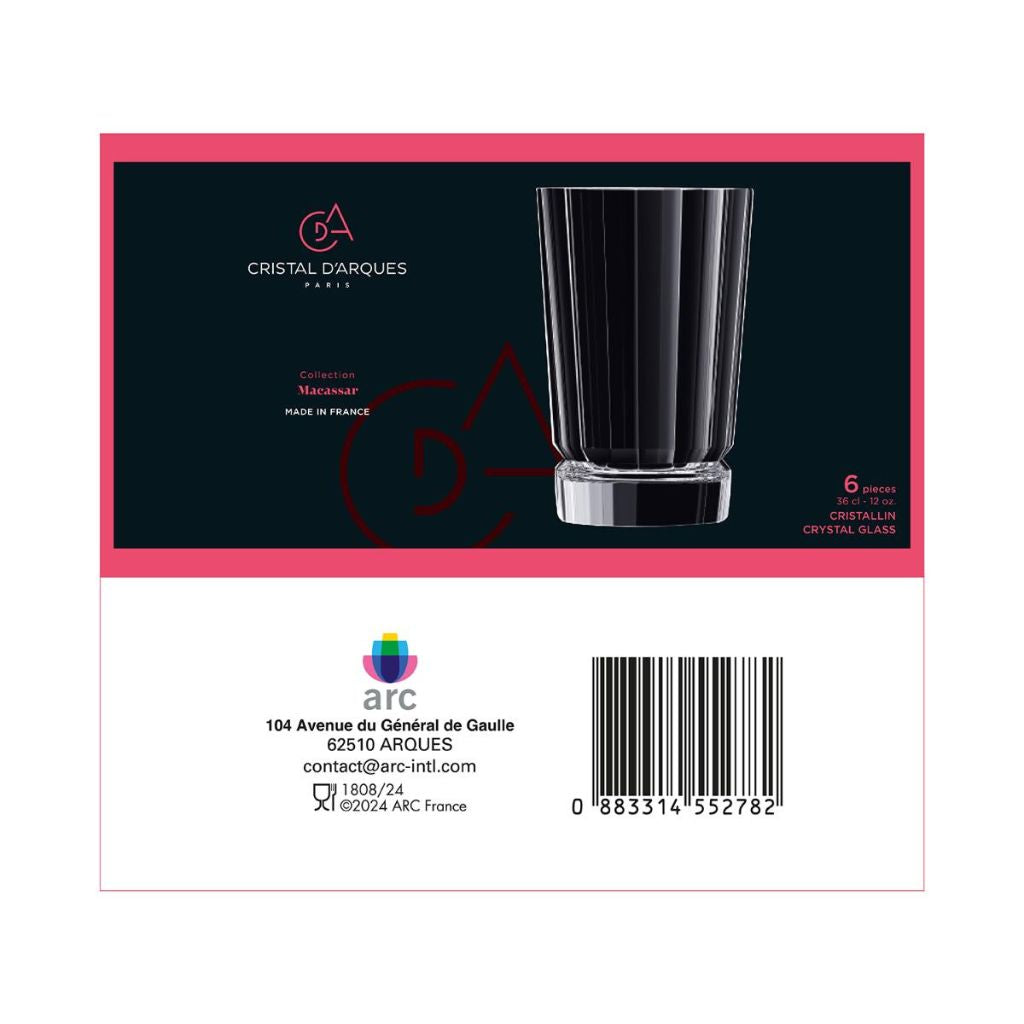 Set de 6 Vasos Altos 360 cc Cristal Macassar Cristal d'Arques